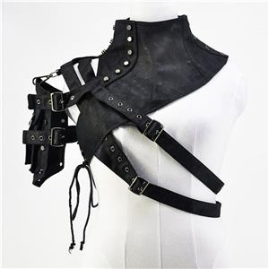 Gothic Black Leather One-shoulder Steampunk Rivet Embellished Shrug N18754