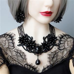 Victorian Gothic Black Gem Pendant Choker See-through Lace Party Necklace J20106