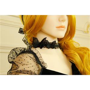 Victorian Gothic Black Sheer Ruffle Choker with Butterfly Necklace Accessory J19194