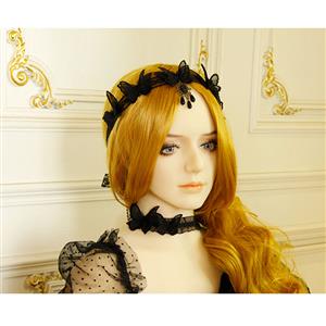 Victorian Gothic Black Sheer Ruffle Choker with Butterfly Necklace Accessory J19194