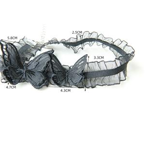 Victorian Gothic Black Sheer Ruffle Choker with Butterfly Necklace Accessory J19194