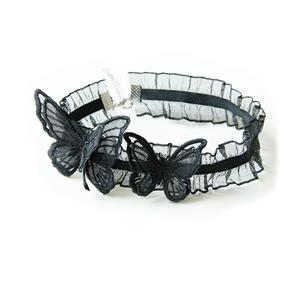 Victorian Gothic Black Sheer Ruffle Choker with Butterfly Necklace Accessory J19194