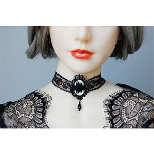 Victorian Gothic Black Sheer Lace Choker with Badge Bead Pendant Necklace J19696