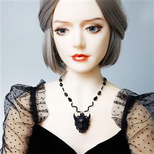 Gothic Style Black Devil Choker Bead Pendant Necklace J19697