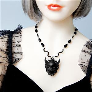 Gothic Style Black Devil Choker Bead Pendant Necklace J19697
