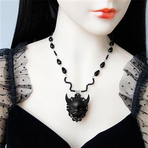 Gothic Style Black Devil Choker Bead Pendant Necklace J19697