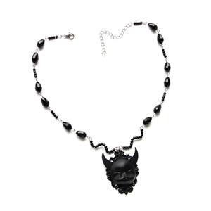 Gothic Style Black Devil Choker Bead Pendant Necklace J19697