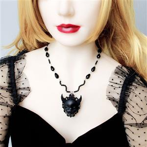 Gothic Style Black Devil Choker Bead Pendant Necklace J19697