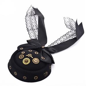 Victorian Gothic Black Lace and Bronze Gear Fascinator Masquerade Bowler-hat Hair Clip J19526