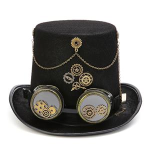 Steampunk Bronze Metal Goggles and Gears Masquerade Fancy Party Costume Top Hat J19529