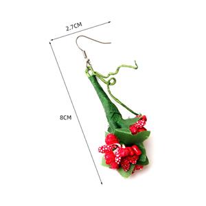 Victorian Green Vine And Red Berry Pendant Party Accessory Earrings J20108