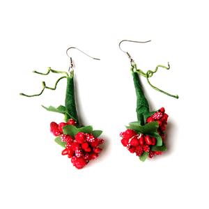Victorian Green Vine And Red Berry Pendant Party Accessory Earrings J20108