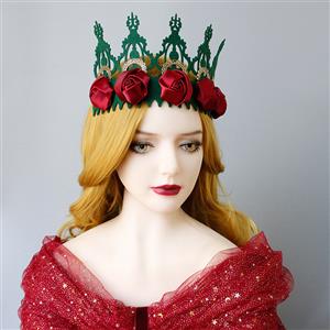 Victorian Red Rose Queen Tiara Headband Christmas Party Accessory Headwear J19990