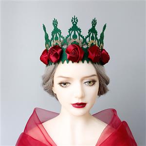Victorian Red Rose Queen Tiara Headband Christmas Party Accessory Headwear J19990