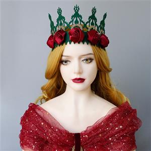 Victorian Red Rose Queen Tiara Headband Christmas Party Accessory Headwear J19990