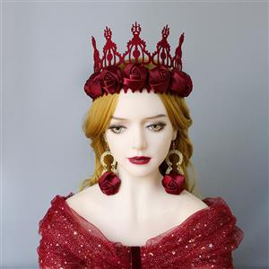 Victorian Red Rose Queen Tiara Headband Christmas Party Accessory Headwear J19991