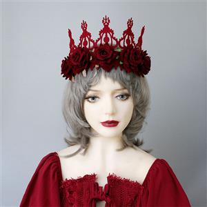 Victorian Red Rose Queen Tiara Headband Christmas Party Accessory Headwear J19992