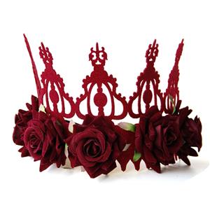 Victorian Red Rose Queen Tiara Headband Christmas Party Accessory Headwear J19992