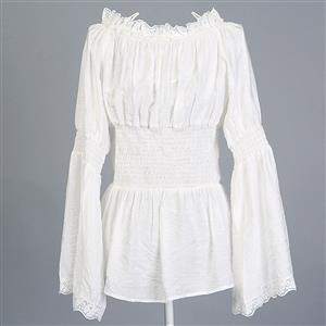 Victorian Peasant Ruffle Off Shoulder Lace Blouse Top Tunic N11850