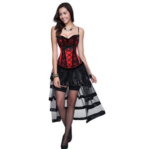 Sexy Red Victorian Corset Skirt Set N12258