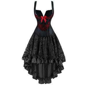 Victorian Gothic Dancing Corset Skirt Set, Women's Corset and Skirt Set, Corset and Petticoat for Women, Vintage Corset Skirt Set, Vampire Costume Outfit, #N12436