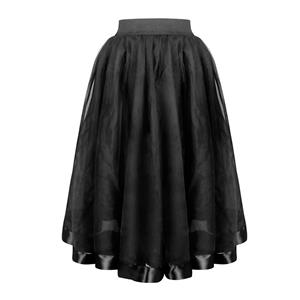 Victorian Gothic Double Layered Organza Outer Elastic Band High-waisted Skirt N19423