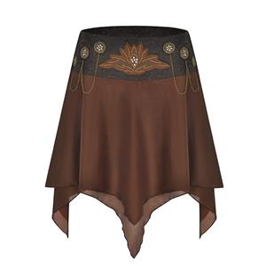 Retro Steampunk Embroidered and Chains Detail Multi-layered Asymmetrical Hemline Skirt N19019