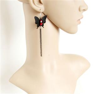 Victorian Gothic Black Butterfly with Ruby and Chains Earrings J18441