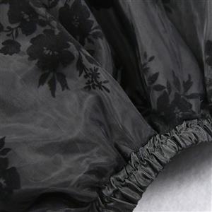 Victorian Gothic Black Elastic High-low Organza Skirt N14104