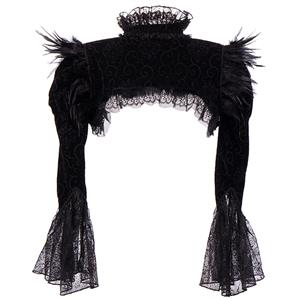 Victorian Gothic Black Chicken Feather High Neck Long Sleeve Shawl N22373