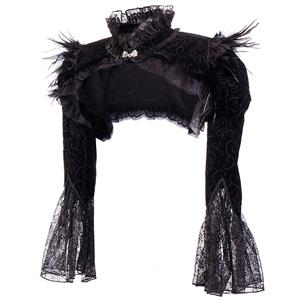 Victorian Gothic Black Chicken Feather High Neck Long Sleeve Shawl N22373