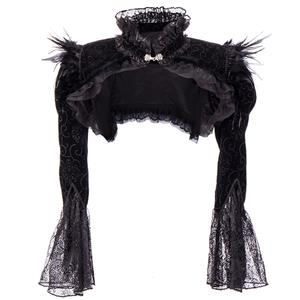 Victorian Gothic Black Chicken Feather High Neck Long Sleeve Shawl N22373