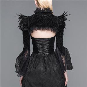 Victorian Gothic Black Chicken Feather High Neck Long Sleeve Shawl N22373