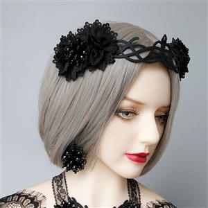 Victorian Gothic Black Flower Queen Hair Clip Anime Cosplay Party Accessory Headband J20104