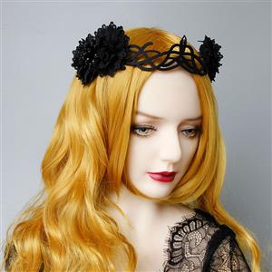 Victorian Gothic Black Flower Queen Hair Clip Anime Cosplay Party Accessory Headband J20104