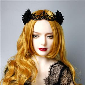 Victorian Gothic Black Flower Queen Hair Clip Anime Cosplay Party Accessory Headband J20104