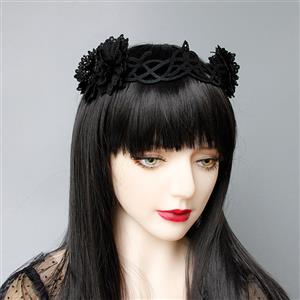 Victorian Gothic Black Flower Queen Hair Clip Anime Cosplay Party Accessory Headband J20104