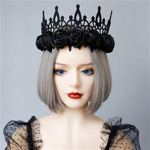 Victorian Gothic Black Rose Queen Tiara Hairband Cosplay Party Accessory J19693