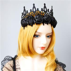 Victorian Gothic Black Rose Queen Tiara Hairband Cosplay Party Accessory J19693