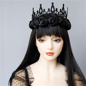 Victorian Gothic Black Rose Queen Tiara Hairband Cosplay Party Accessory J19693