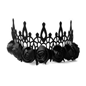 Victorian Gothic Black Rose Queen Tiara Hairband Cosplay Party Accessory J19693