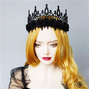 Victorian Gothic Black Rose Queen Tiara Hairband Halloween Cosplay Party Accessory J19694