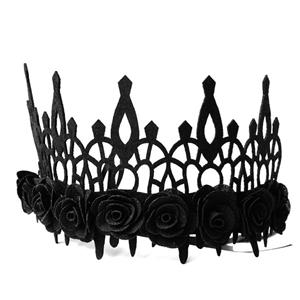 Victorian Gothic Black Rose Queen Tiara Hairband Halloween Cosplay Party Accessory J19694