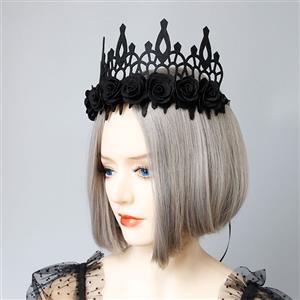 Victorian Gothic Black Rose Queen Tiara Hairband Halloween Cosplay Party Accessory J19694