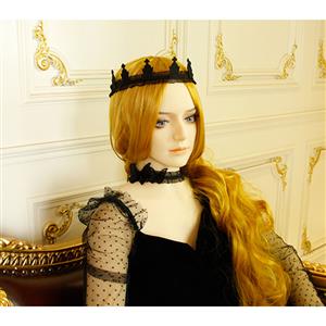 Victorian Gothic Black Ruffle and Cross Tiara Hairband Accessory J19187