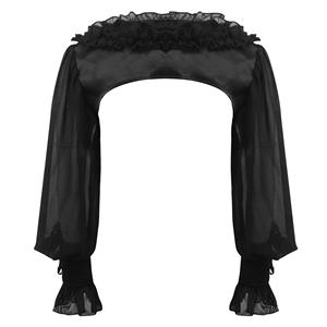 Gothic Chiffon Off-Shoulder Long Sleeve Top with Lace Trim and Lace-Up Details - Dark Romantic Style N23750