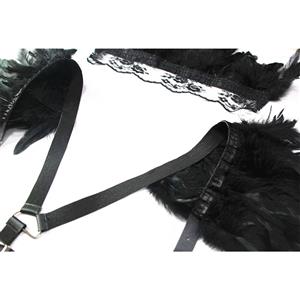 2Pcs Victorian Gothic Black Feather Collar Scarf And Shoulder Armor Corset Accessories N20196