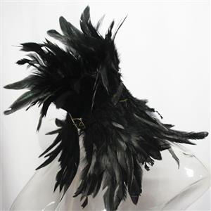 Victorian Gothic Black Feather Collar Scarf Leather Buckle Neckerchief Corset Accessories N20203