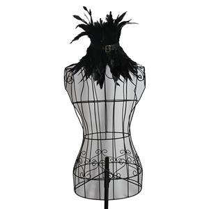 Victorian Gothic Black Feather Scarf, Feather Collar Scarf, Masquerade  Leather Buckle Neckerchief, Gothic Retro Corset Accessories, Black Feather Shoulder Neckerchief, #N20203