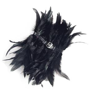 Victorian Gothic Black Feather Collar Scarf Leather Buckle Neckerchief Corset Accessories N20203